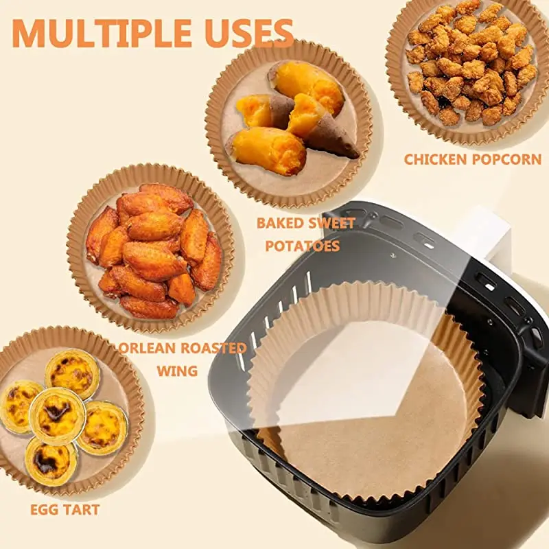 5~200PCS Air Fryer Parchment Paper Liners Non-Stick Disposable Paper Tray Barbecue Plate Food Oven Kitchen Round Baking