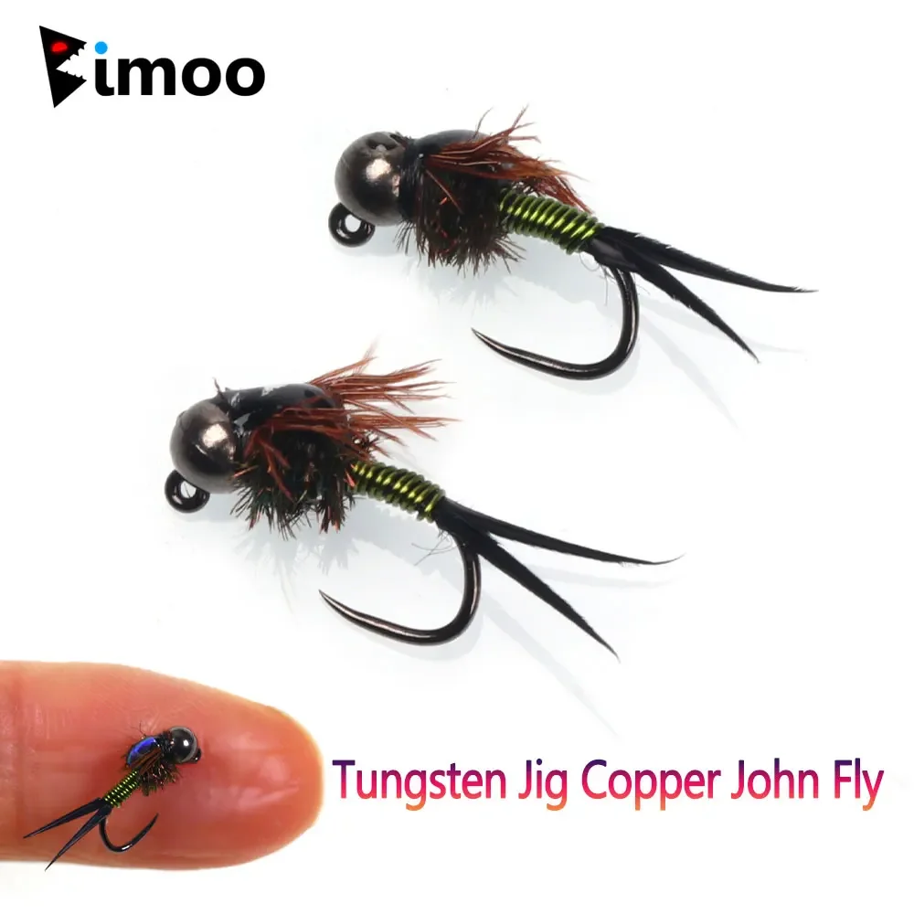 

Bimoo 4pcs #16 Tungsten Bead Head Barbless Jig Copper John Fly Copper Wire Rib Fast Sink Wet Euro Nymph Fly Trout Fishing Lures