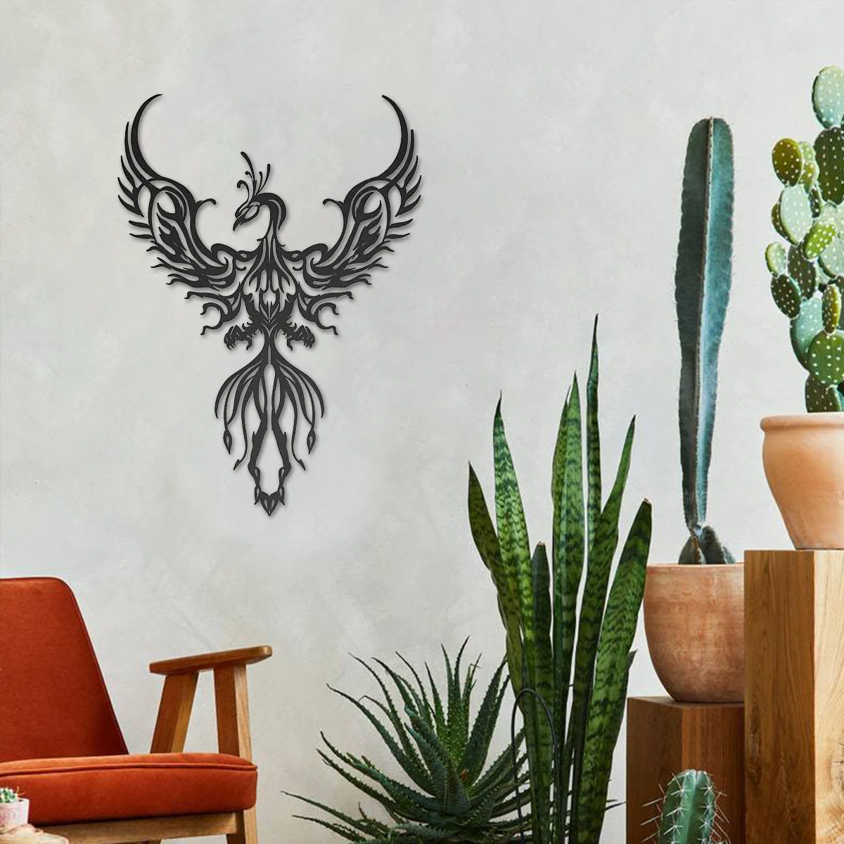 

Metal Phoenix Design Wall Mounted Decor Art Indoor Living Room Home Decoration Office Decor Home Metal Wall Hanging Decoration
