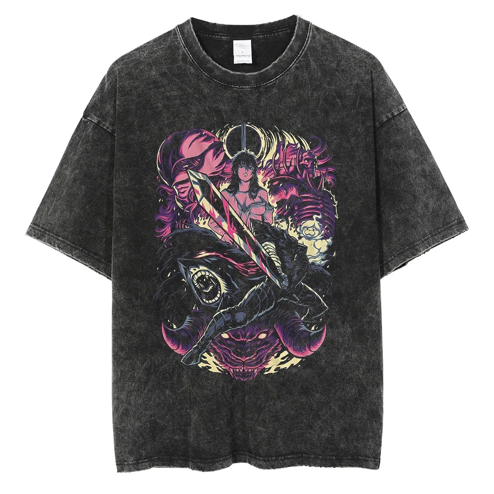 

Fashion Streetwear Tshirt Skeleton Anime 2024 Print T Shirt Oversized Men Cotton T-Shirt Hip Hop Loose Washed Vintage Tops