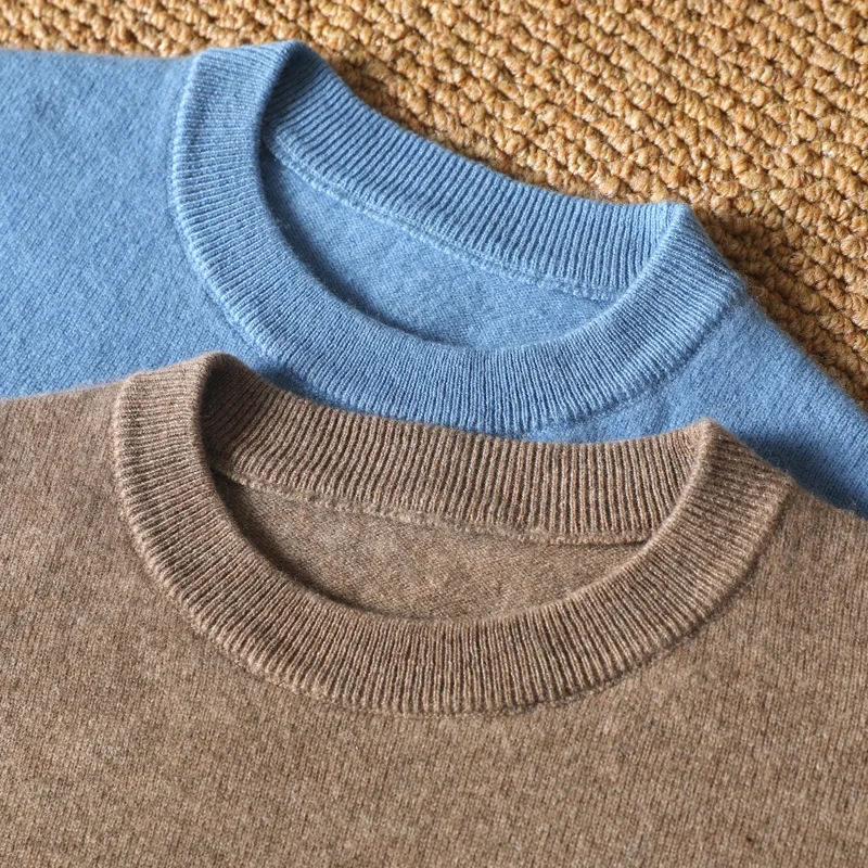 DjzDsm 100% Pure Wool Men's O-Neck Pullover Solid Large Size Loose Casual Sweater Spring and Autumn Can Be Outdoor 3