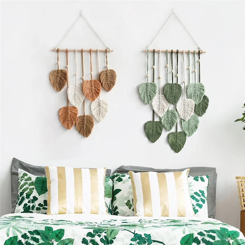 Leaf Macrame Wall Hanging Boho Room Home Decor Woven Aesthetic Wall Tapestry Wedding Decoration