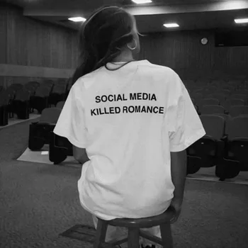2025 Social Media Killed Romance Summer T Shirt Men Women Aesthetic Valentine's Print T-Shirt Couple Cotton Tee Tops Clothing 1