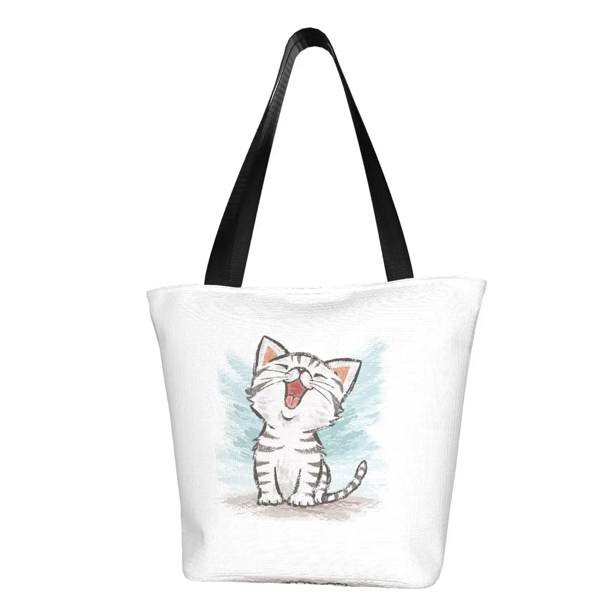 

Kawaii Cat Groceries Tote Shopping Bag Women Funny Cartoon Animal Kitten Canvas Shoulder Shopper Bags Large Capacity Handbag