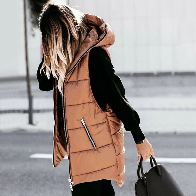 Ropa de mujer para clima frío, chaleco largo de plumón para mujer, chaleco  corto de invierno, ligero, sin mangas, chaqueta cálida para mujer, trajes