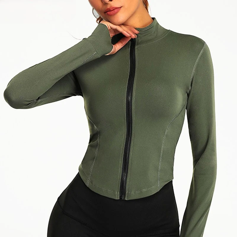 

Aiithuug Women Full Zip-up Yoga Top Workout Running Jackets with Thumb Holes Stretchy Fitted Long Sleeve Crop Tops Activewear