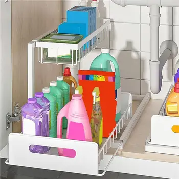 ลิ้นชักโลหะแบบเลื่อนพิเศษ, ชั้นวางของใต้ซิงค์ 2 ชั้น, ชั้นวางของ, ตู้แบบเลื่อนออกได้ 2