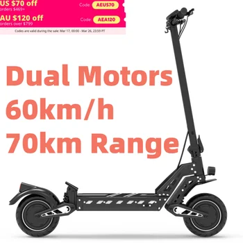 Dual drive DT10 Adult Electric Scooter 60km/h Max Speed 70KM Long Range 2800W Powerful Motor 48V 20.8AH 10Inch Off-road Tyres 2