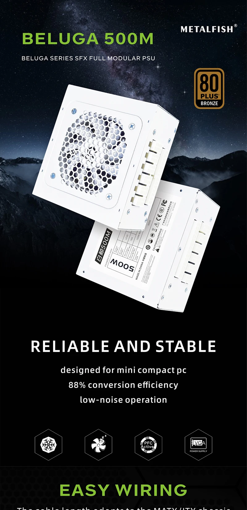 Full-Modular SFX-500W PSU 80Plus Bronze White Power Supply For Mini ITX Chassis