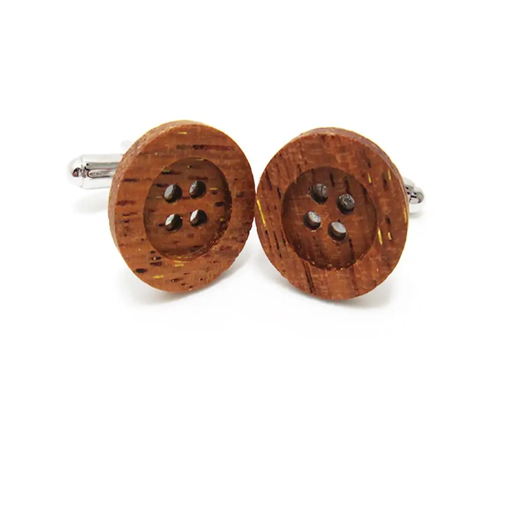 Men Novelty Business Wooden Button Cufflinks Vintage Wedding Gift