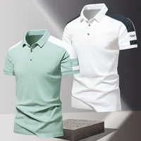 POLO d'été pour hommes, T-shirt à manches courtes décontracté d'affaires haut de gamme en soie glacée, haut à revers en pur coton fin de couleur unie 3