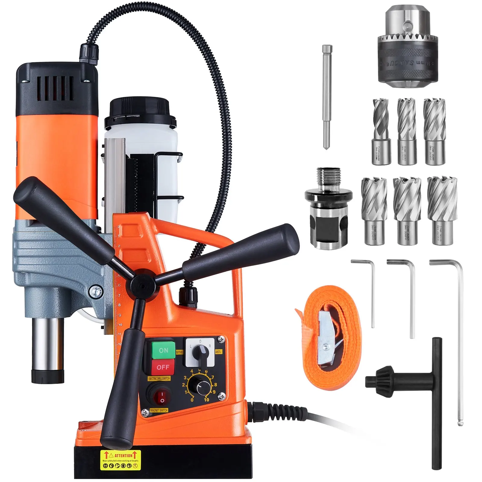 

Magnetic Drill 1400W 2922lbf/13000N Portable Mag Drill Press 810RPM Drilling Machine 6-Piece Set Twist drill and hollow drill