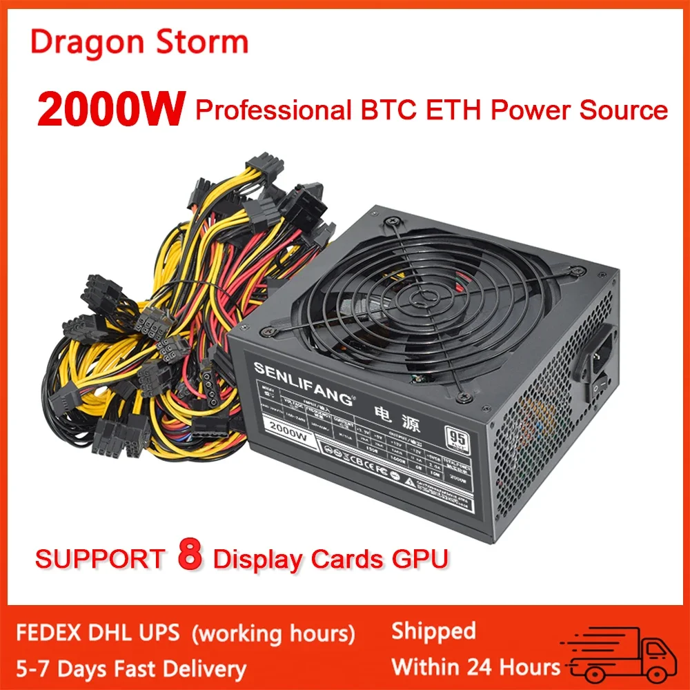 ATX Power Supply ETC RVN Mining BTC ETH Miner 2000W Support 8 Display Cards GPU For PC Psu Temperature Control