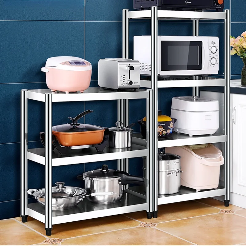 

Stainless Steel Storage Rack Shelf Corner Floor Kitchen Dish Food Mobile Storage Rack Multi Layer Etagere Home Products shelves