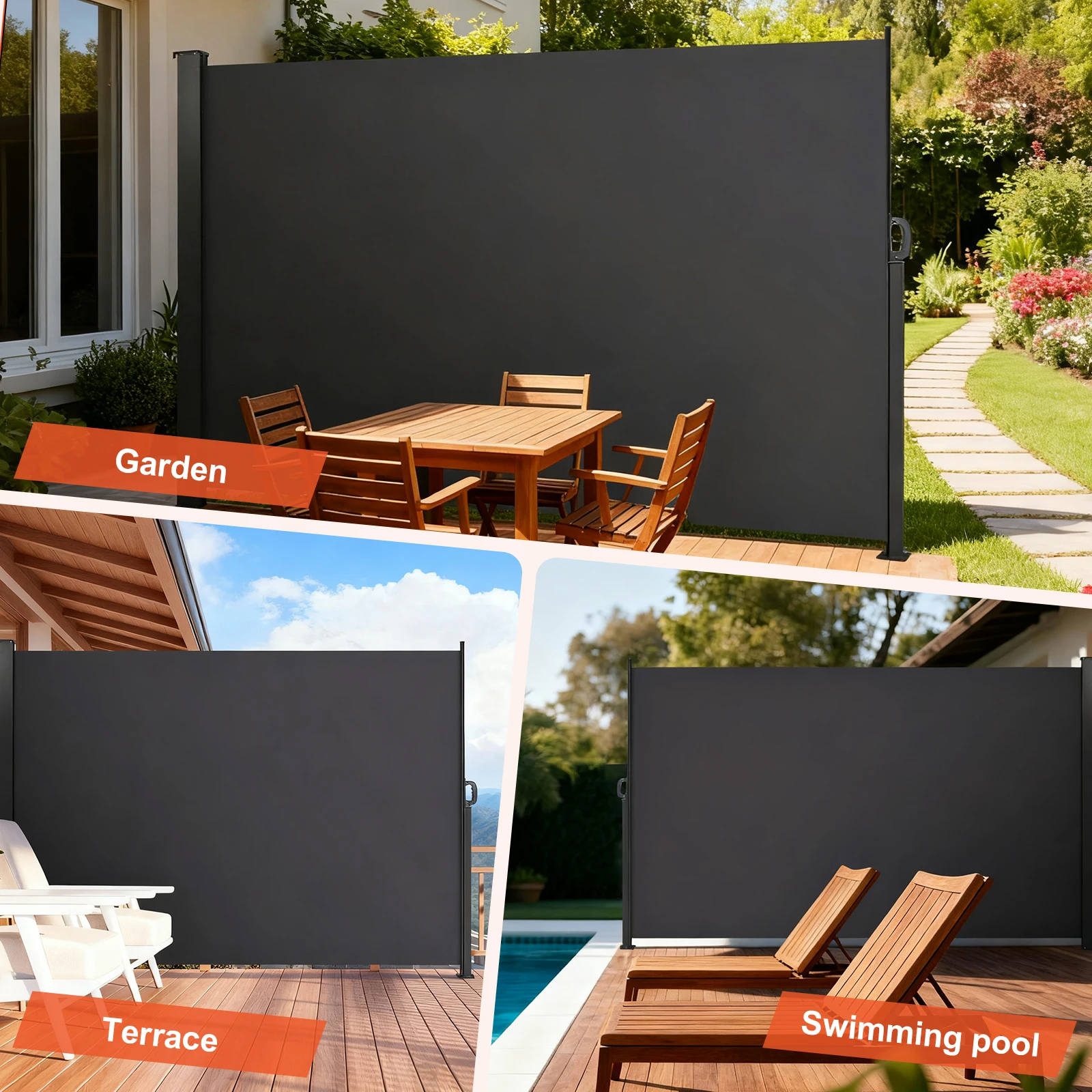 Double Side Awning Rainproof Sunshade Shelter Easy Installation Folding Privacy Screen for Patios Backyard Garden and Balconies