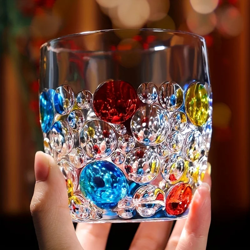 300ml Colorful Bubble Pattern Embossed Glass Cup Perfect for Whisky Water and Summer Winter Drinks Drinking Glasses Gift double wall glass cup 1pc