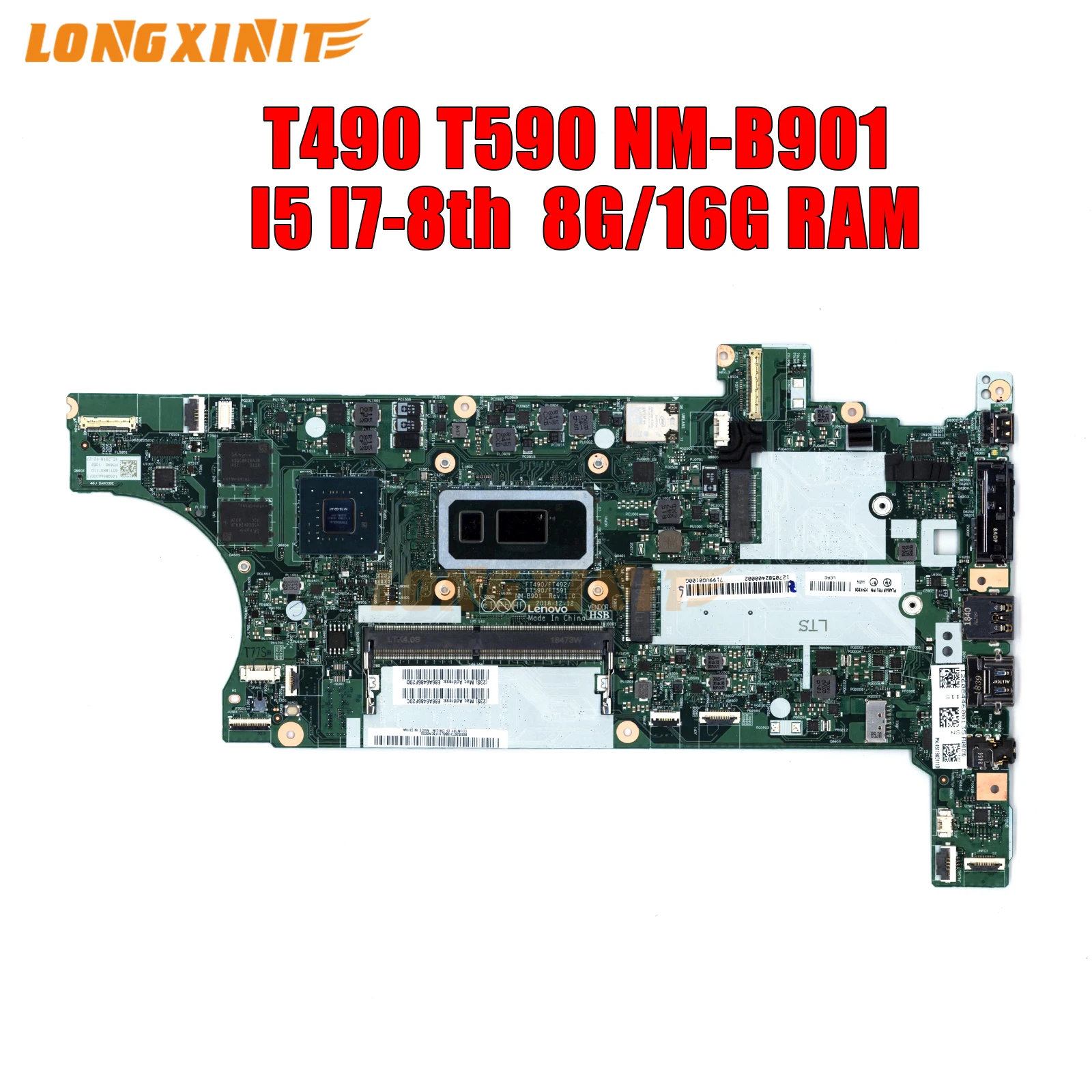 

NM-B901 For Lenovo Thinkpad T490 T590 Laptop Motherboard.With CPU I5 8265U I7-8565U.16GB/8GB-RAM.MX250 2G GPU DDR4 100% Tested