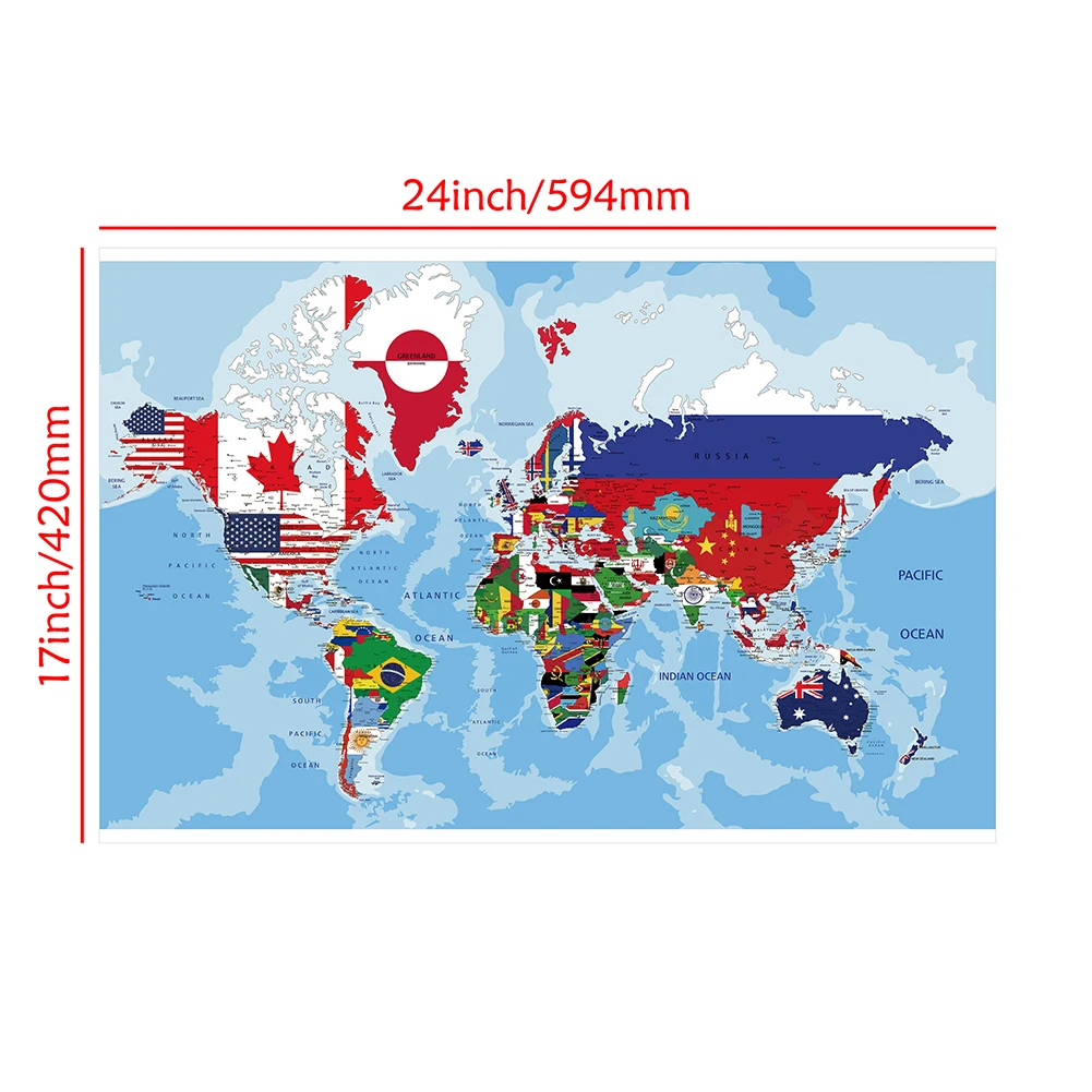 59*42cm Map of The World In English Canvas Painting Art Poster and Prints Unframed Picture Office Supplies Room Home Wall Decor