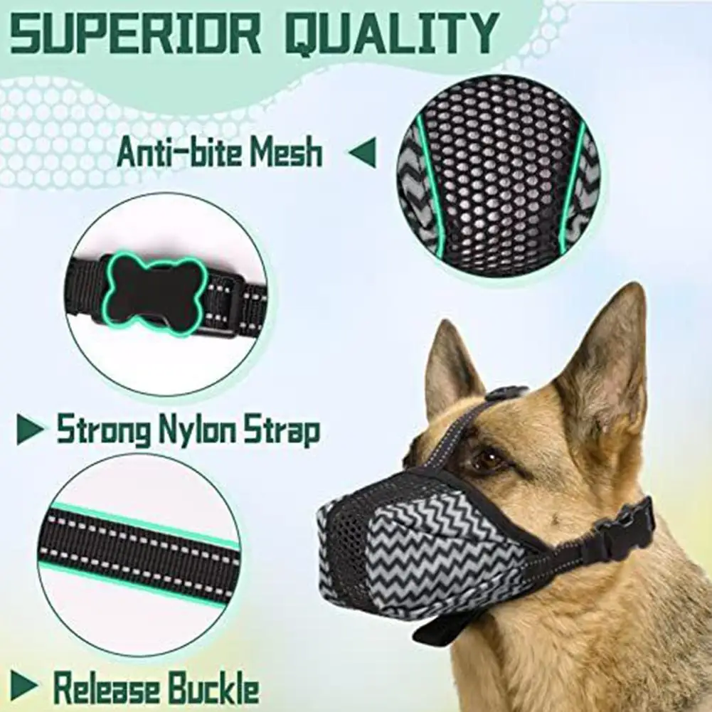 

Dog Muzzle Basket Soft For Small Medium Large Size Breed Anti Biting Licking Chewing Adjustable Mesh With Reflective Strap X1t1
