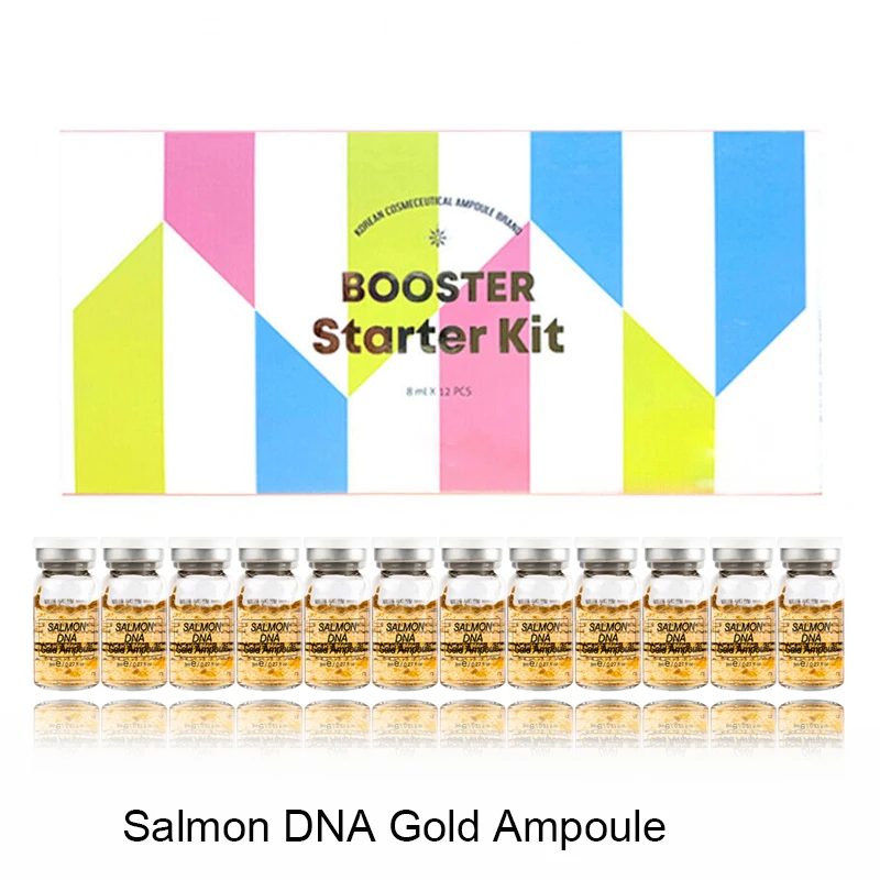 Korean 8ml Salmon DNA Gold Ampoule Skin Booster Starter Kit Anti Aging Skin Regeneration Brightening Hydra Facial Serum Essence facial serum,facial essence