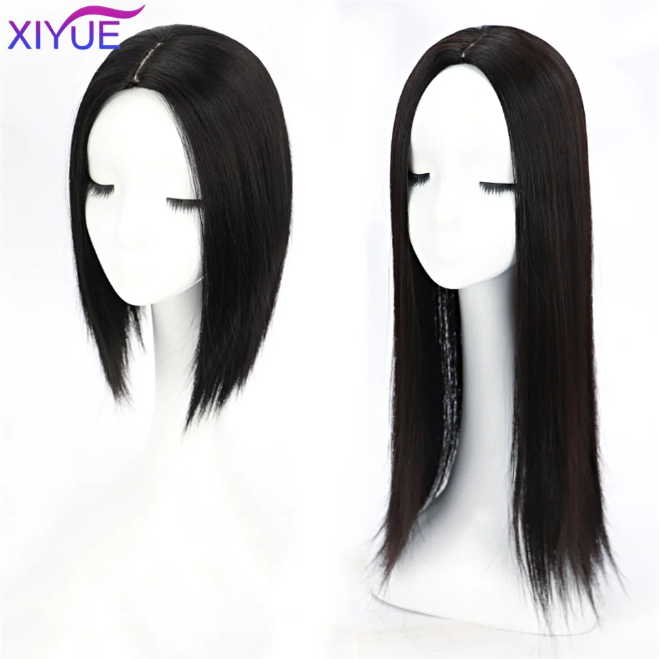 3D Synthetic Middle Part Bangs Straight Hair Topper With Bangs Invisible Seamless Hair Toupee For Women Clip In Hair Extensions