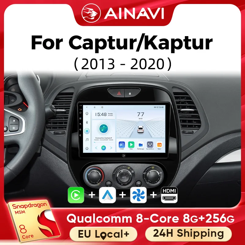 Ainavi reprodutor multimídia de carro para Renault Kaptur Captur Clio Samsung QM3 Carplay sem fio 4G Wifi 2din