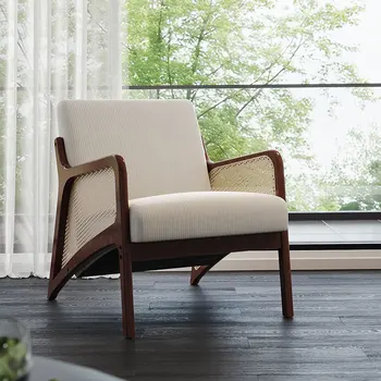 【Breeins】Corduroy Armchair with Rattan Armrest Single Sofa Livingroom Home Decoration Modern Classic