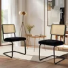 Mid Century Modern Dining Chairs Set of 4, Velvet Rattan Dining Room Kitchen Side Chairs with Upholstered Seat 3