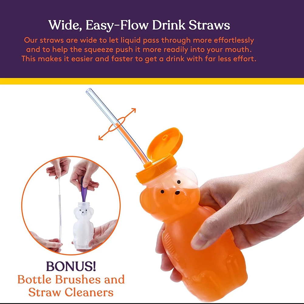 Plastic Cup Honey Bear Straw Cup For Babies Squeezable Therapy Assistive Drink Container Spill Proof Leak Resistant Lid