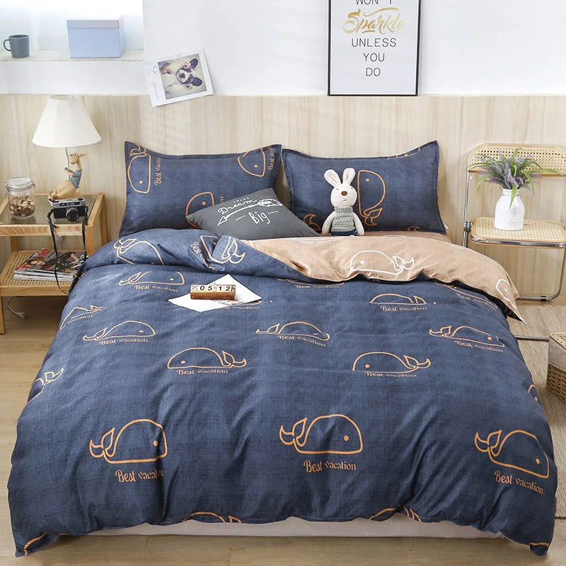

Soft Flat Spring Bedding Set for Boy Girl Single Double Queen Size with Stripe Sheet Quilt Cover Pillowcase Home Textile Linens