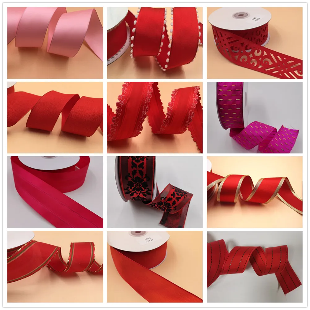 

38MM Red Pink Satin Ribbon 25yards Wire Edge Plaid Tap for Birthday Decoration Gift Wrapping 1-1/2"