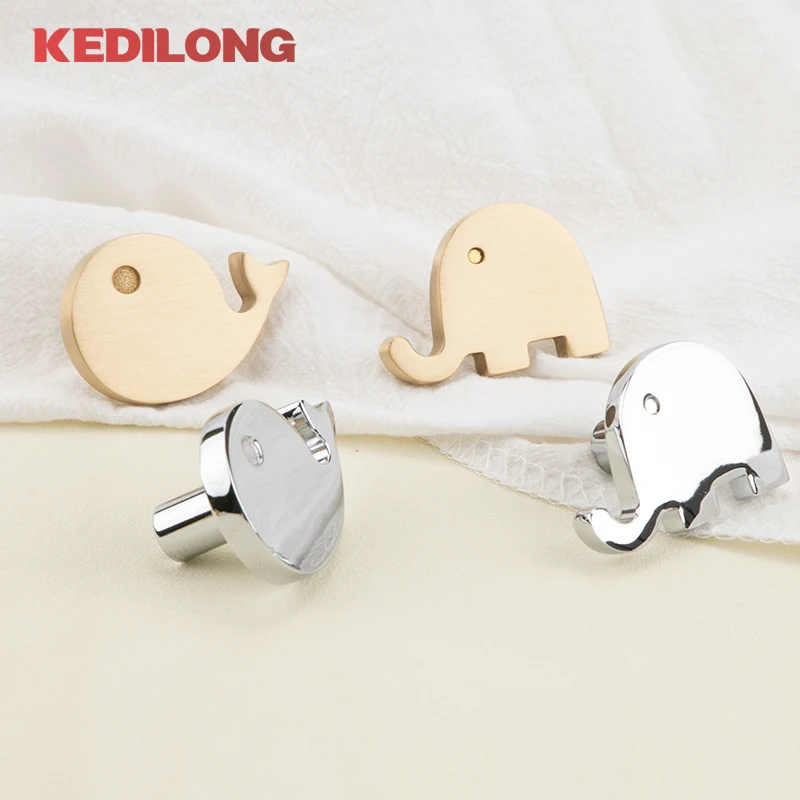 

European Light Luxury Solid Brass Gold Pull Handle Creative Small Fish Drawer Knob Children's Room Cabinet Elephant Silver Knob