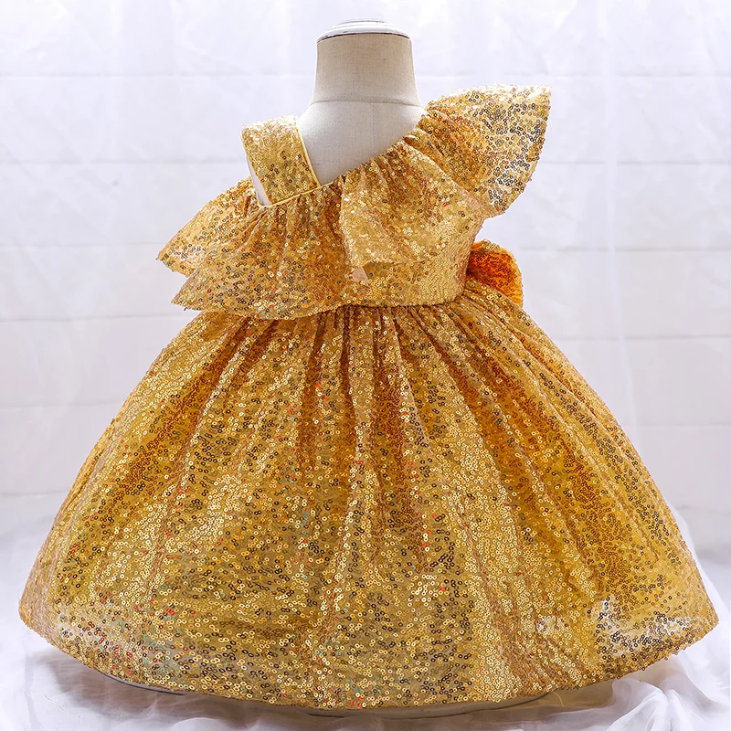 green emerald velvet dress Elegant Baby Gold Patterned Sequin Party Dress Toddler Girls Pageant –  marryshe