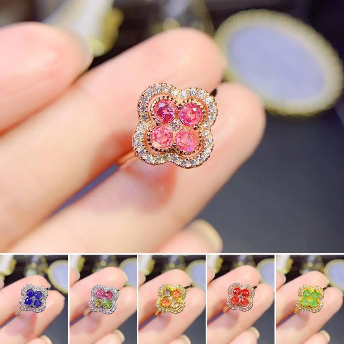 

FS Natural Ruby/Sapphire/Emerald/Tourmaline Flower Ring S925 Sterling Silver for Women Fine Fashion Weddings Jewelry New MeiBaPJ