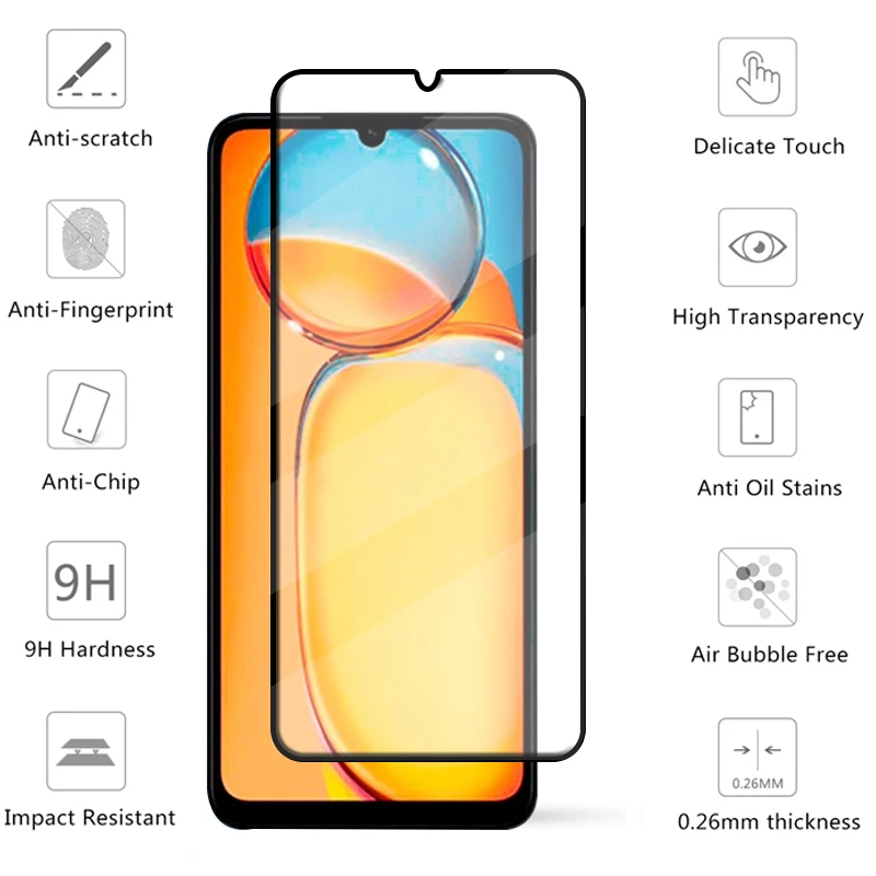 6-in-1 For Redmi 13C Glass Redmi 13C Tempered Glass Full Cover Glue 9H Phone Film Screen Protector Xiaomi Redmi 13C Lens Glass