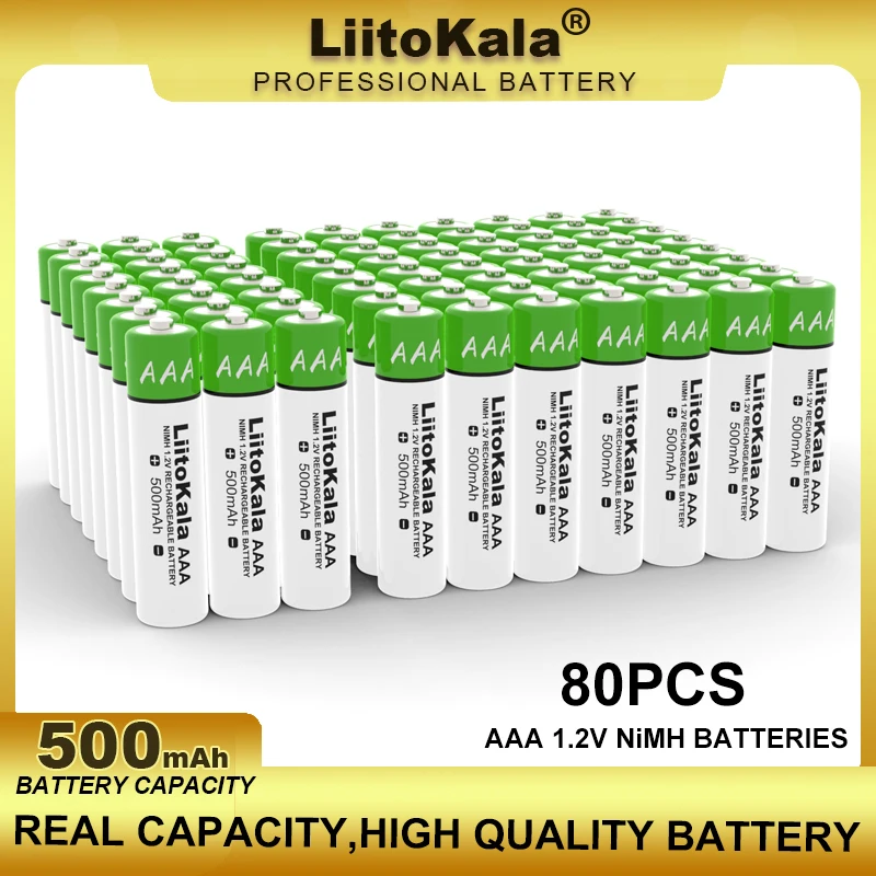 

80PCS LiitoKala AAA 1.2V 500mAh NiMH Rechargeable Battery Suitable For Toys, Mice, Electronic Scales, Etc. Wholesale