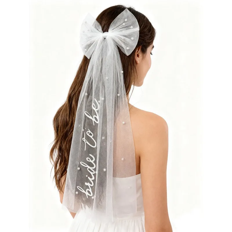 Sposa per essere velo con fiocco - addio al nubilato, eventi nuziali, design con fiocco in tulle, accessorio romantico ed elegante memorabile - immagine 6