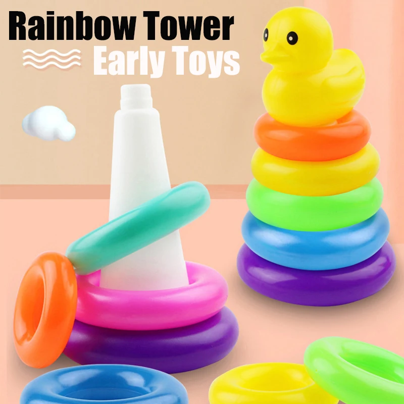Rainbow Stacking Ring Tower Montessori Educational Baby Toy Pyramid Tower Cup Dinosaur Stacking Toys Beach Pool Toy stacking puzzle toys,cup stacking toys,educational toys,stacking toys,dinosaur toys