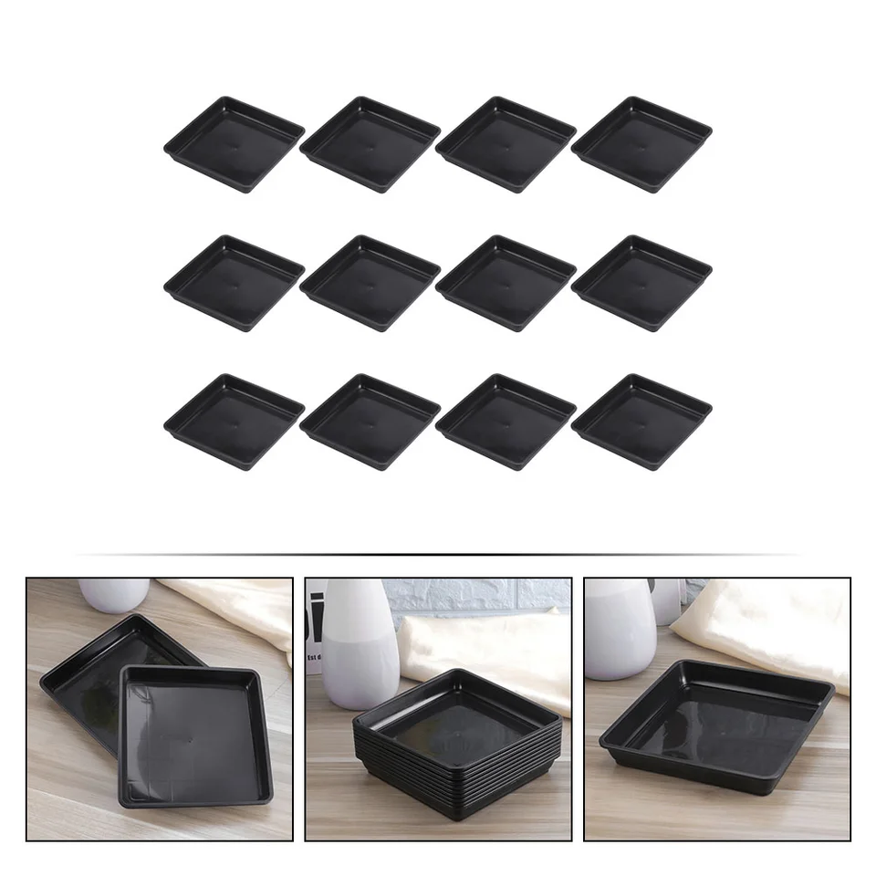 WAYNHUI Sottovasi Quadrati In Plastica Resina - 5 Pezzi Da 30,5 Cm - Bassani Profondi Per Raccogliere L'Acqua, Nero