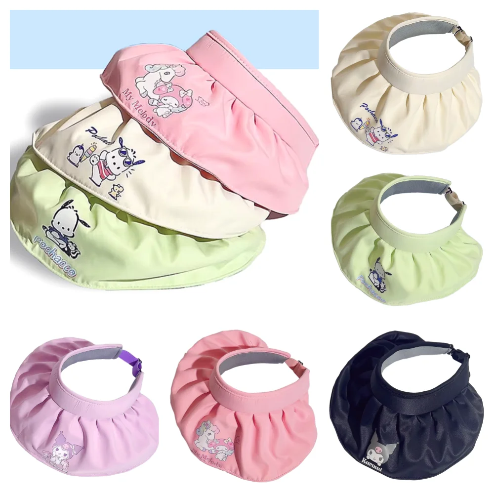 

Foldable Wide Brim Sun Hat Kawaii Sanrio Kuromi My Melody Pochacco Anime Adjustable Visor Hat Girl Summer Outdoor Beach Caps