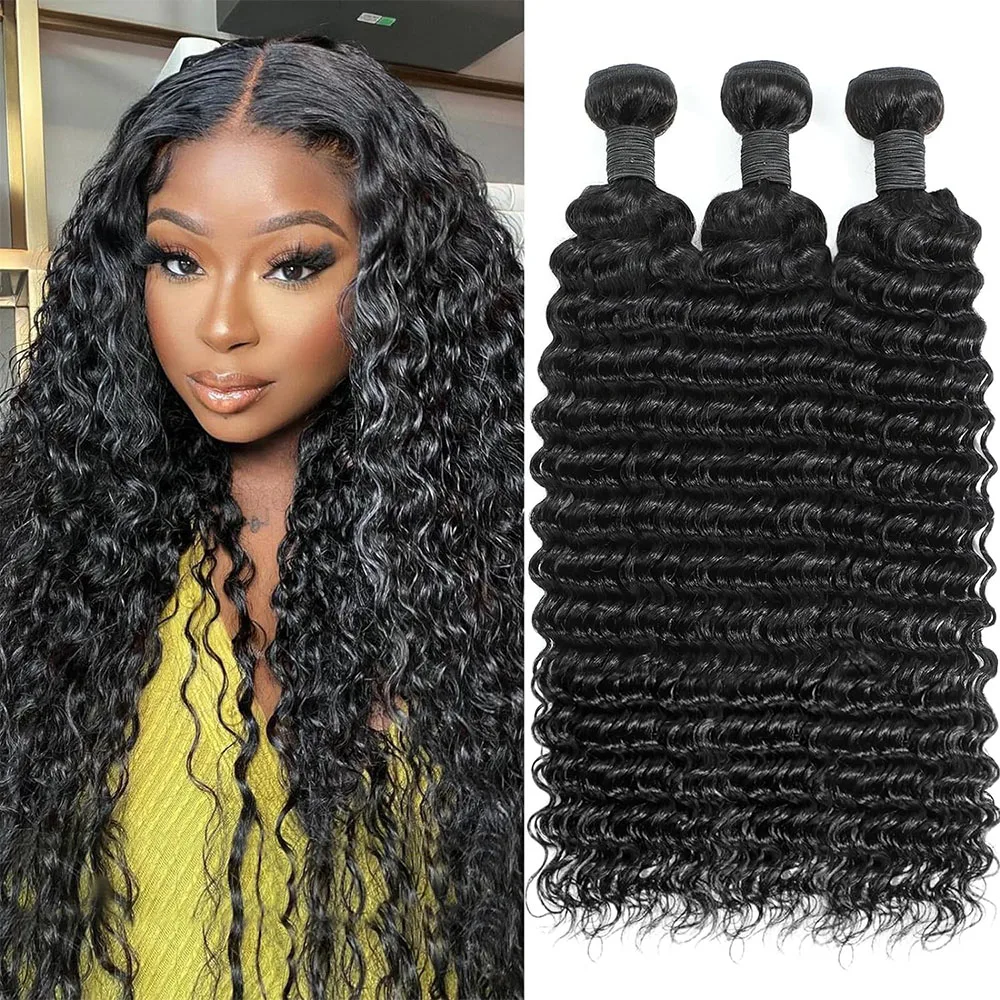 

Deep Wave Bundles 100% Human Hair Bundles Peruvian Hair 32 Inch Curly Weave Bundles Soft Raw Hair Extensions Loose Deep Bundles