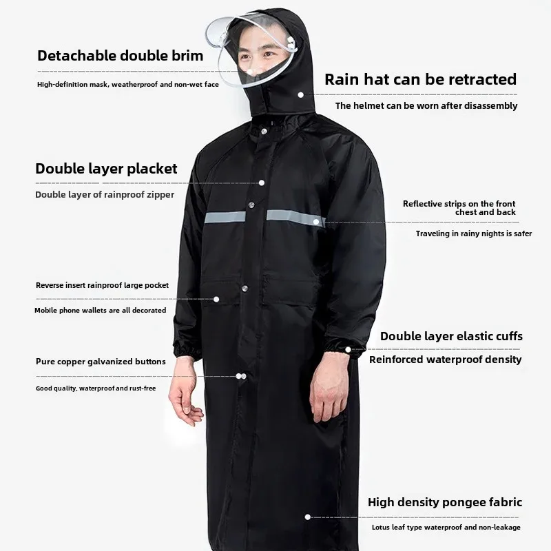 Thickened One-Piece Motorcycle Raincoat for Men Electric Bike Battery Car Single Rider Full Body Waterproof Adult Rain Poncho