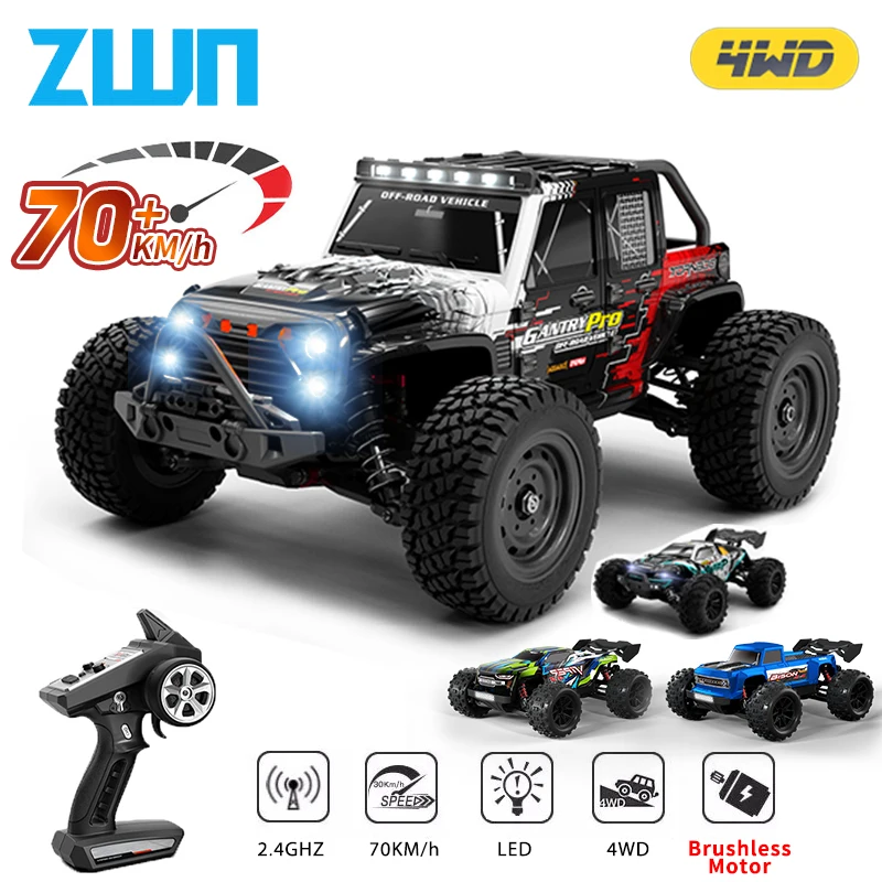 RC자동차 ZWN 1:16 LED 리모컨 자동차 4WD RC 차량, 빠른 드리프트 몬스터 트럭, Wltoys 144001 장난감