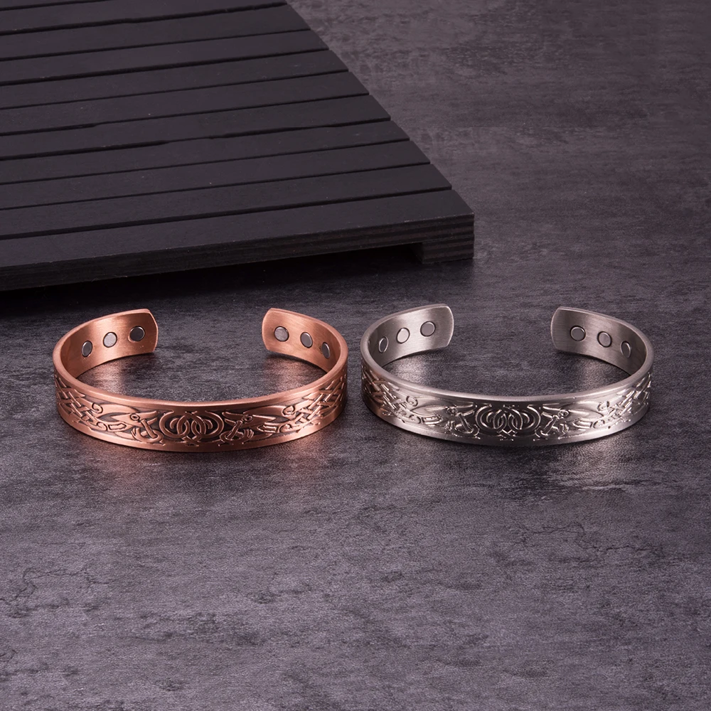 Meathly Viking Magnetarmbänder aus reinem Kupfer für Herren, Drache, verstellbare Manschette, Gesundheitsenergie, Armreifen mit hohem Magnetgehalt, Vorteile, Armbandschmuck_voghion.com