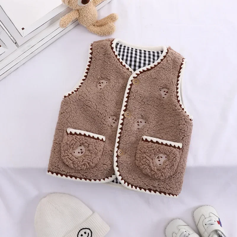 Autumn Winter Baby Cashmere Vest Girls Sleeveless Embroidery Coat Boys Windproof Cardigan Infant Wool Vest Newborn Warm Clothes