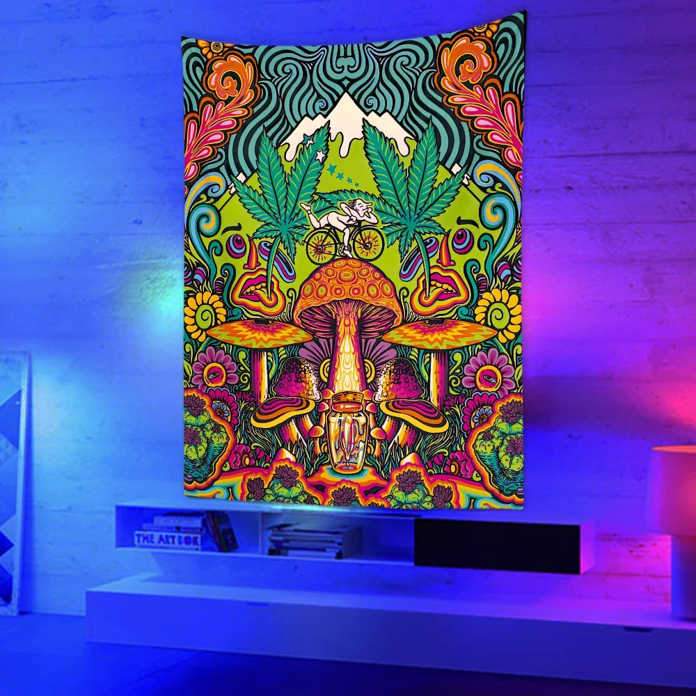 Black Light Tapestry UV Reactive Psychedelic Wall Hanging Hippie for Bedroom Dorm Individual Room Decoration