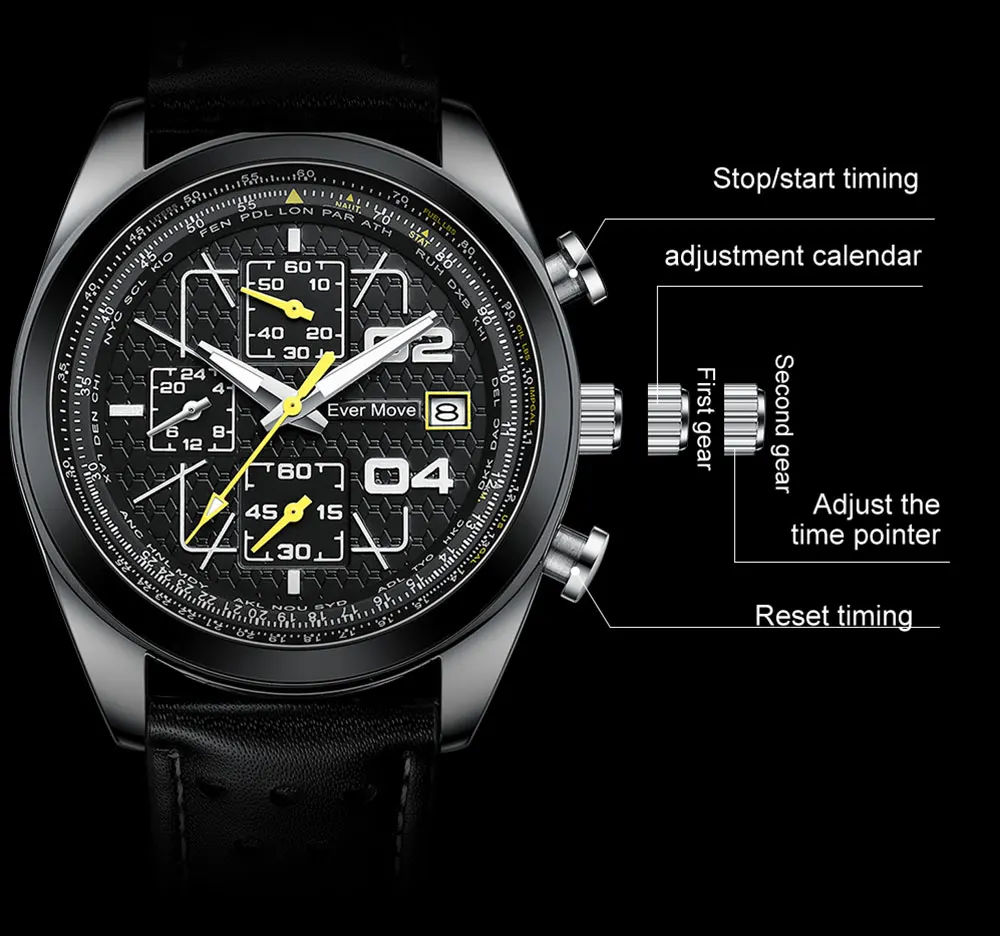 Ever Move Brand Launches A New Men's Multifunctional Waterproof Timing Quartz Watch For High-End Luxury Business Sports