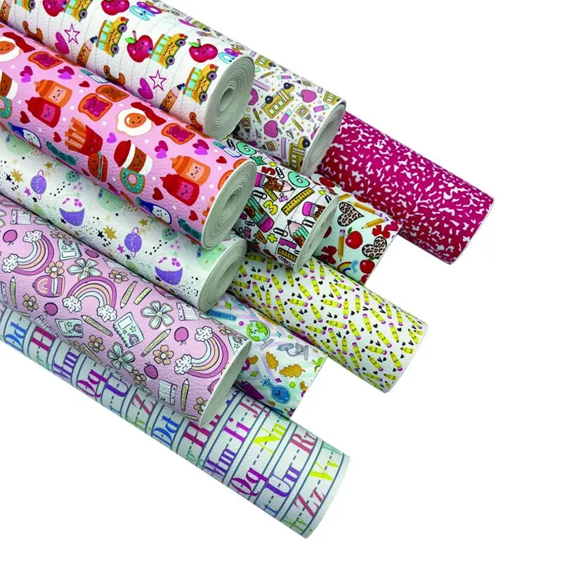 30*135cm Back To School Print Leather Sheets Faux Leather For Decoration DIY Handmade Bows