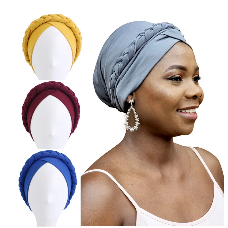 New Muslim Handmade Braided Turban Hat for Woman Bohemian Style Headscarf Stretchy Hijabs Head Wraps Hijabs Chemo Beanies Hat