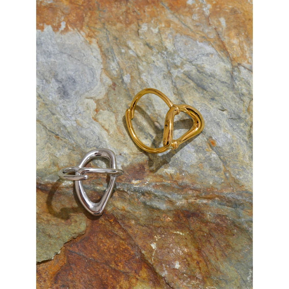 Yhpup Minimalist Stainless Steel Oval Hollow Open Ring